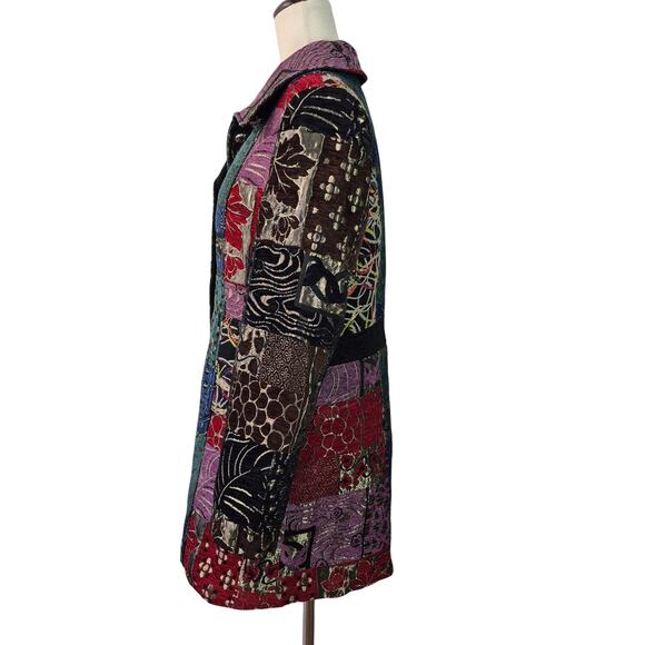 Zashi Vintage Purple Blue Red Metallic Tapestry BOHO Jacket Blazer Coat Medium - Picture 2 of 3